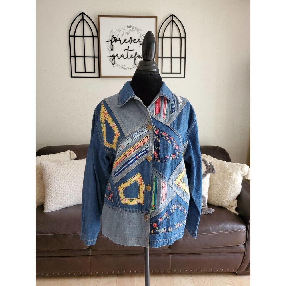 Tantrums Vintage Embroidered Sequined Denim Jacket 100% Cotton Womens Size S